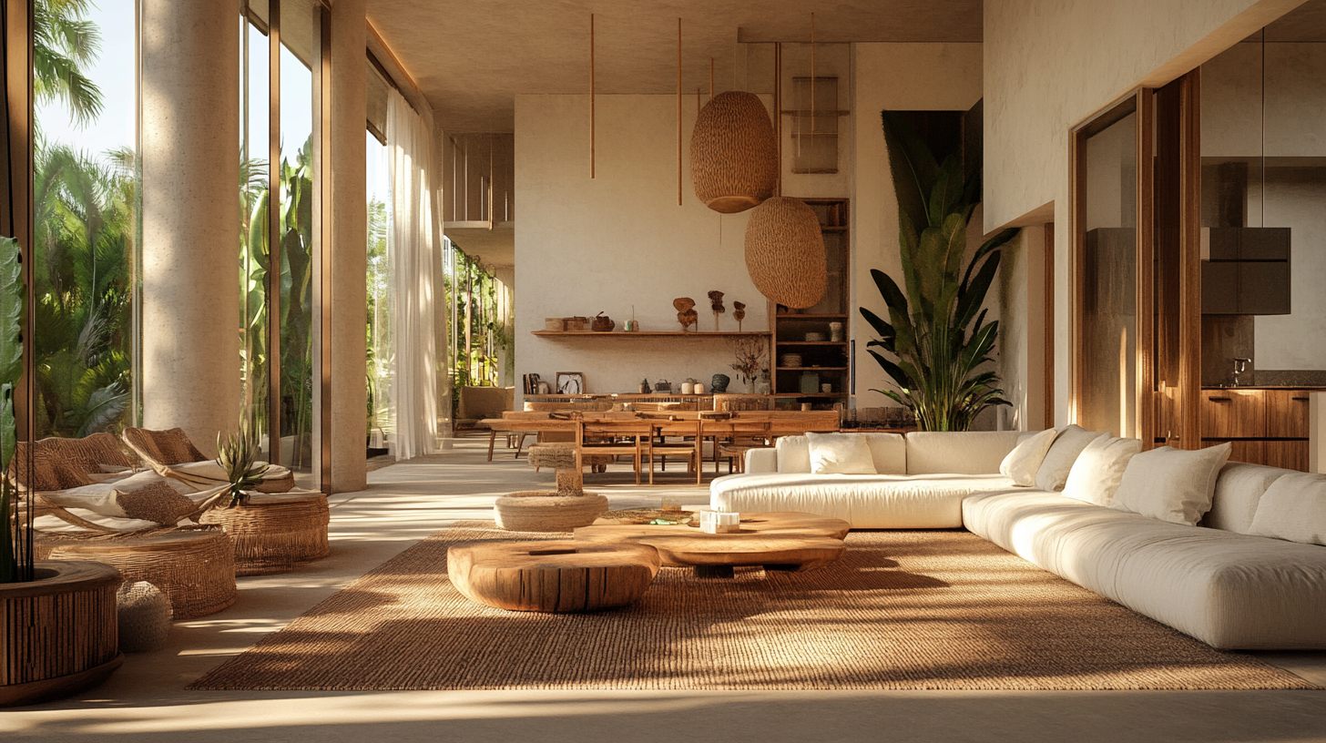 Wohnzimmer mit Naturfarben im Bohemian Stil