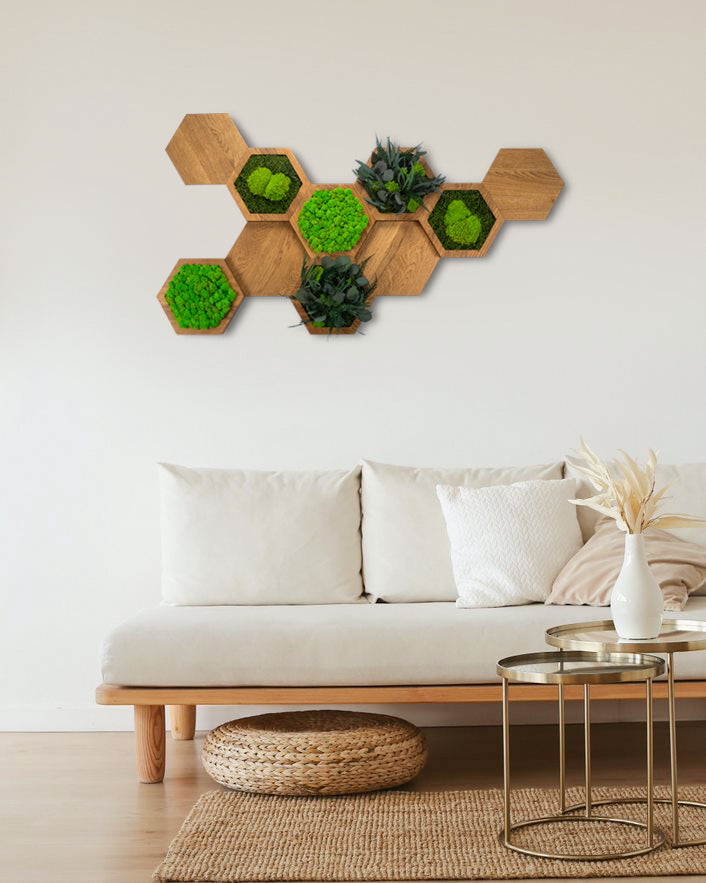 Hexagon Wandpaneele-Set in Wohnzimmer