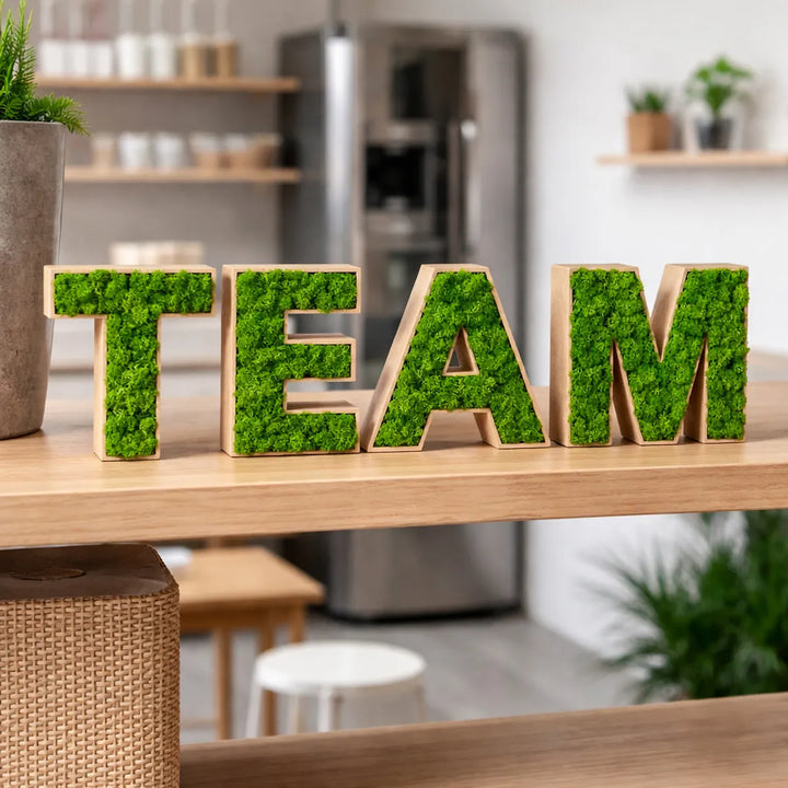 Moosbuchstaben TEAM in Pausenraum