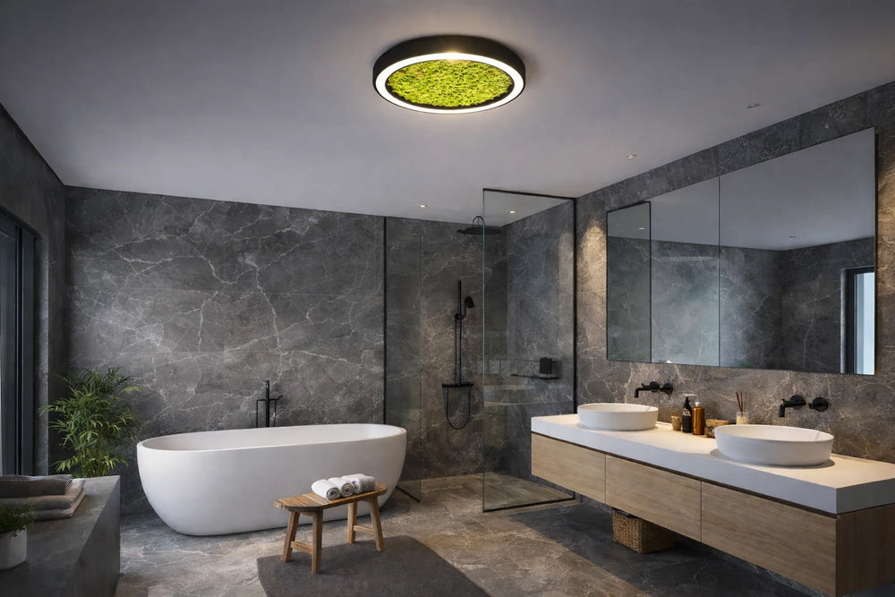 Deckenleuchte mit Moos in Badezimmer