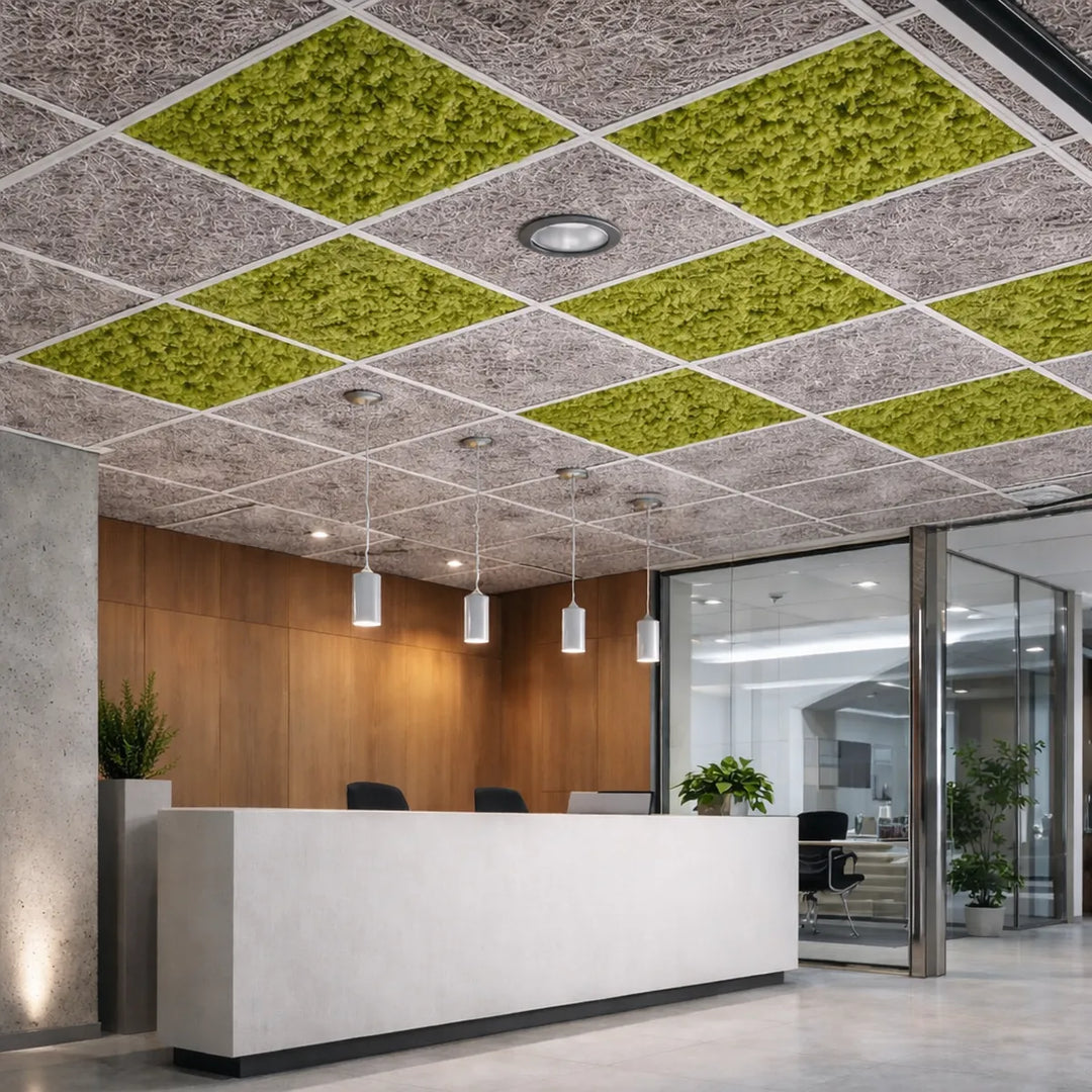 Deckenplatten aus Islandmoos in Empfangsbereich