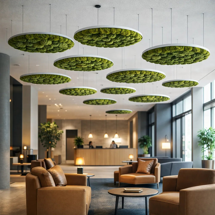 Deckensegel mit Kugelmoos in Hotellobby