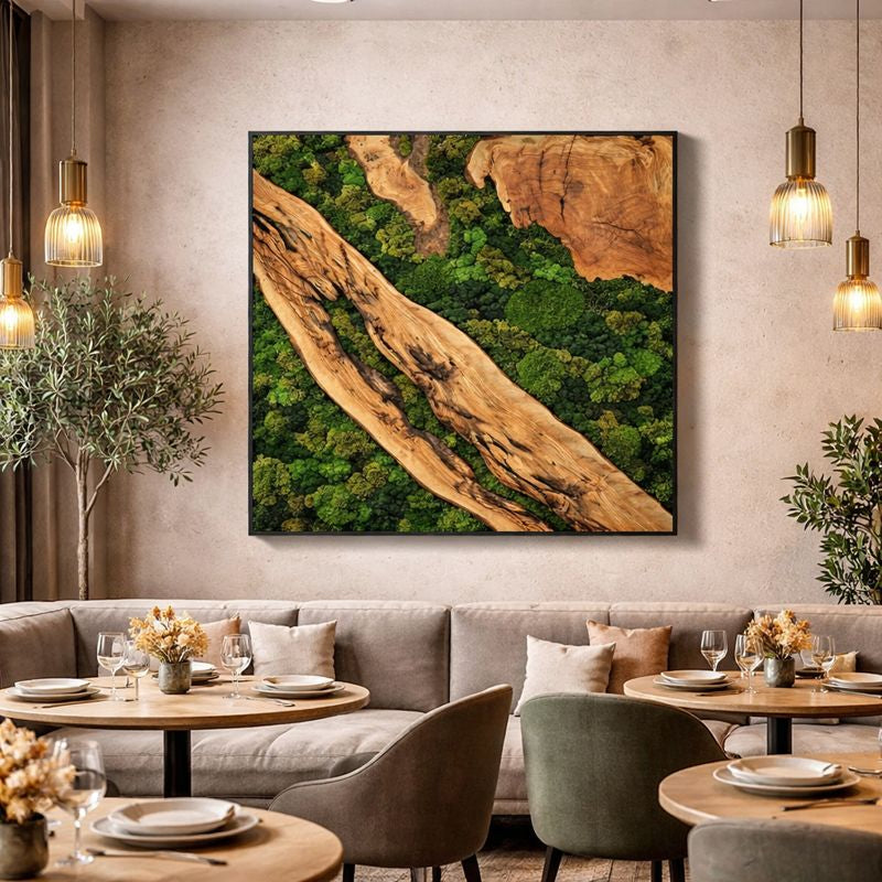 Olivenholzbild Moosmix Massanfertigung in Restaurant