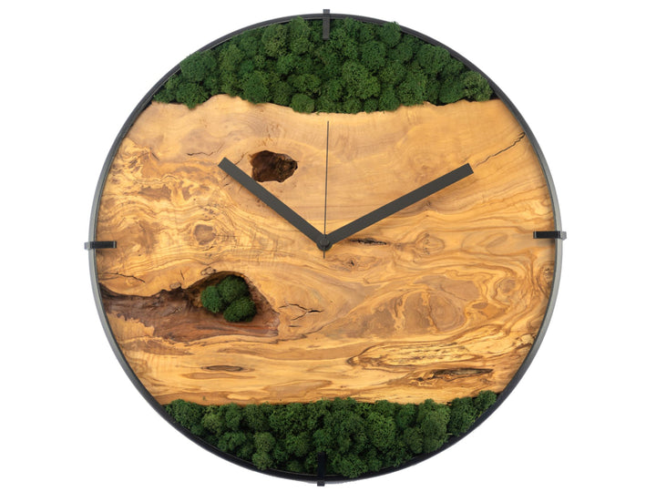 Wanduhr Olivenholz Moos